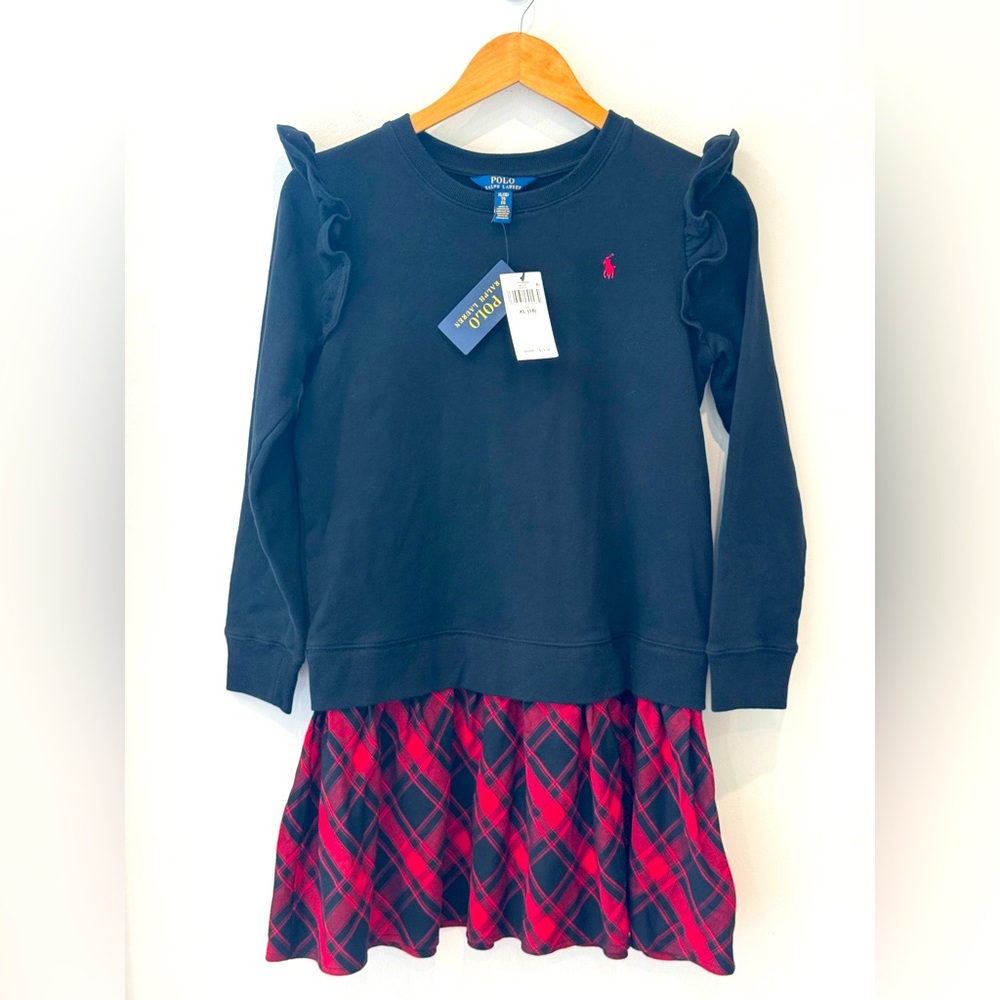 Girls Polo Ralph Lauren Dress Plaid Skirt Fleece Lined Bodice Holiday Winter 16